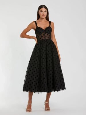 Black Polka Dot Tulle A-Line Midi Dress