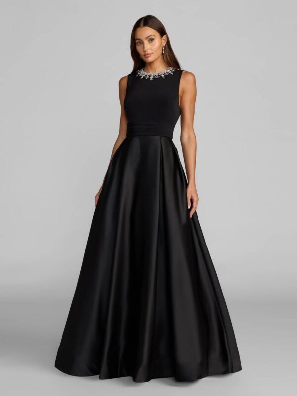 Petite Black Embellished High Neck Sleeveless A Line Gown
