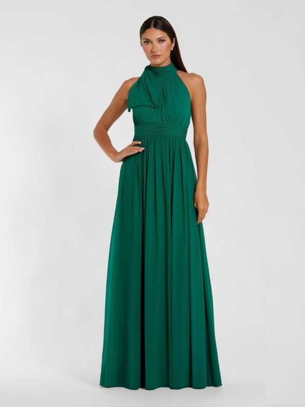 Petite Green A Line Gown with High Neckline