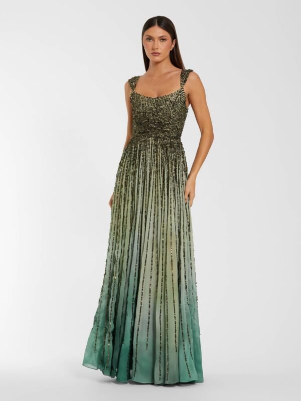 Petite Green Sleeveless Sequin A Line Ombre Gown