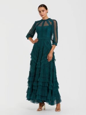 Petite Teal High Neck Tiered Ruffle Maxi Dress