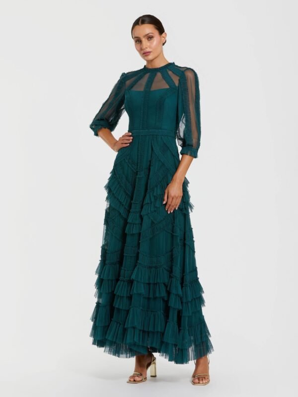 Petite Teal High Neck Tiered Ruffle Maxi Dress