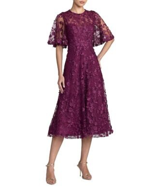 Mac Duggal Petite Flutter Sleeve Floral Embroidered Midi Dress