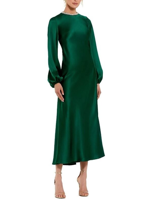 Mac Duggal Petite High Neck Long Sleeve Crystal Detail Dress