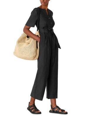 Whistles Petite Fiona Linen Button Front Jumpsuit