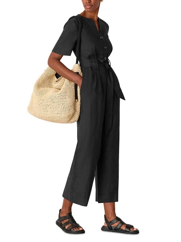 Whistles Petite Fiona Linen Button Front Jumpsuit