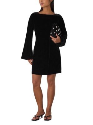 Whistles Petite Velvet Flare Sleeve Dress