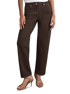 Reiss Petite Selin Mid Rise Straight Jeans in Chocolate