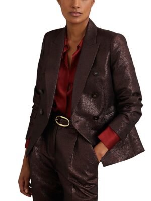 Reiss Petite Sienna Double Breasted Metallic Blazer
