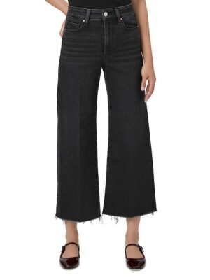 Paige Petites Anessa High Rise Wide Leg Jeans in Black Lotus