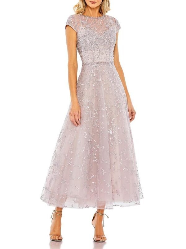 Mac Duggal Petite Embellished High Neck Cap Sleeve A Line Dress