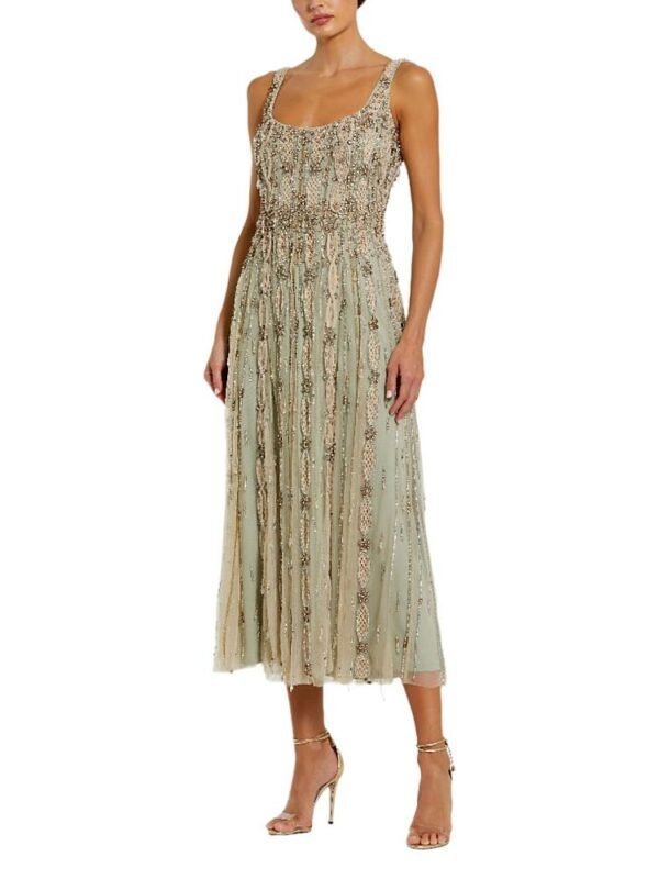Mac Duggal Petite Embellished Scoop Neck Mesh Midi Dress