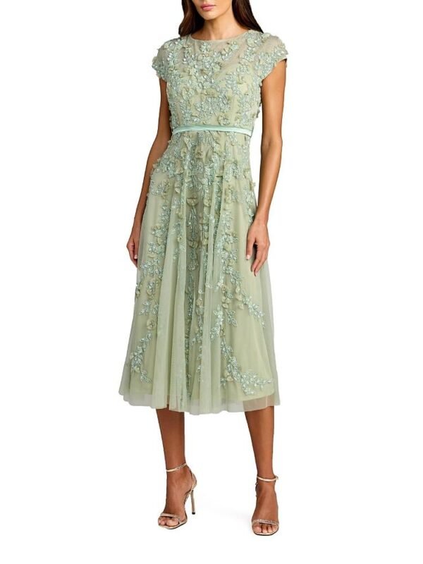 Mac Duggal Petite Floral Embellished Cap Sleeve Midi Dress