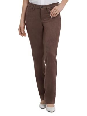 Nydj Petites Marilyn Faux Suede High Rise Straight Jeans in Coffee Bean