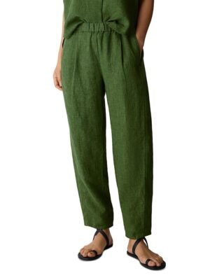 Eileen Fisher Petites Pleated Linen Ankle Pants