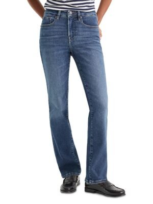 Good American Good Petite Mid Rise Straight Jeans in Indigo 1230