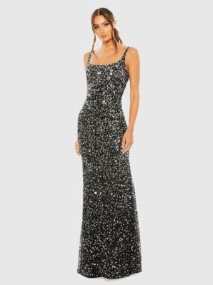 Petite Black Sequined Low Back Slip Gown