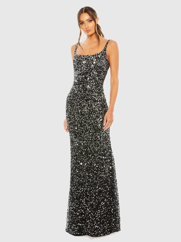 Petite Black Sequined Low Back Slip Gown