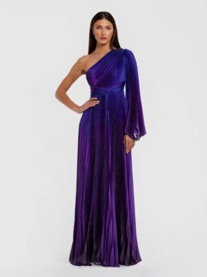 Purple Pleated Charmeuse One Shoulder Ombre Gown