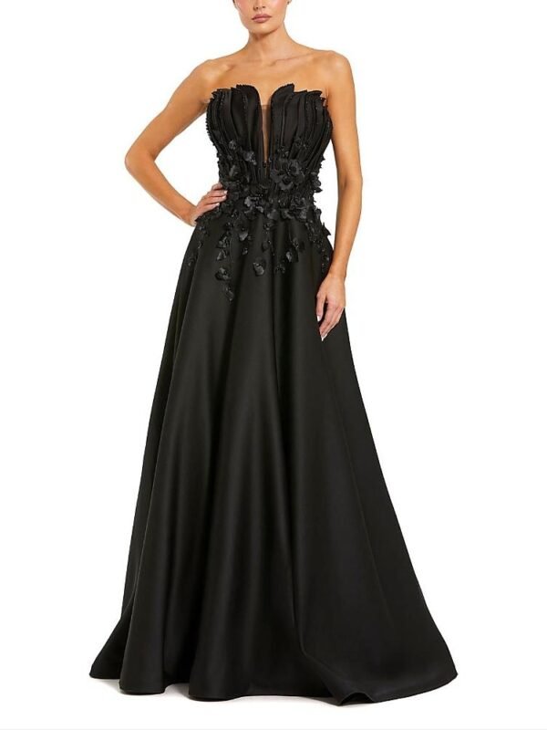 Mac Duggal Petite Strapless Satin Floral Embellished Ball Gown