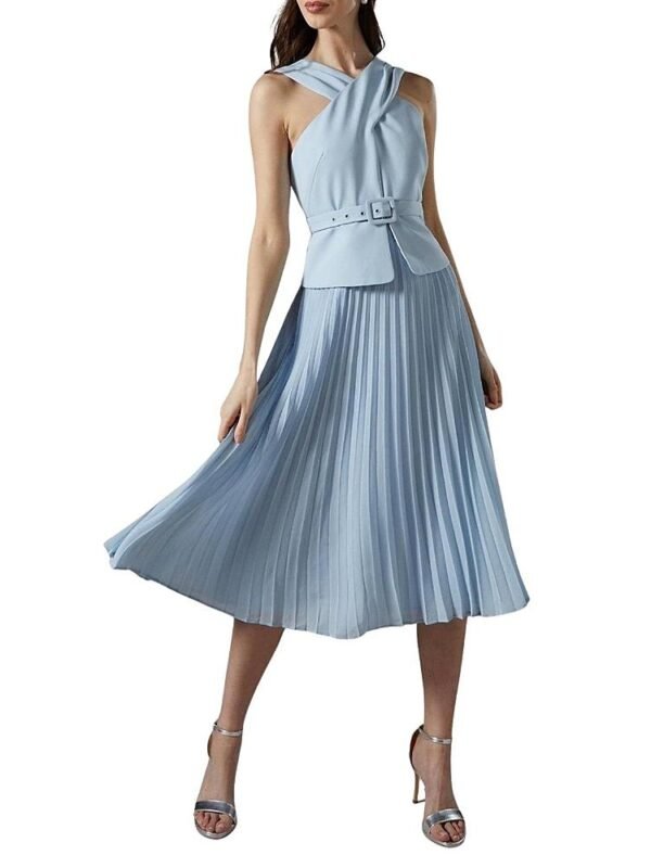Coast Petite Cross Over Pleated Midi Dress