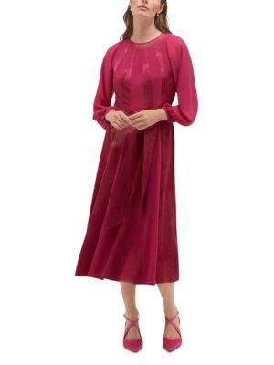 Hobbs London Petites Loren Jacquard Belted Midi Dress