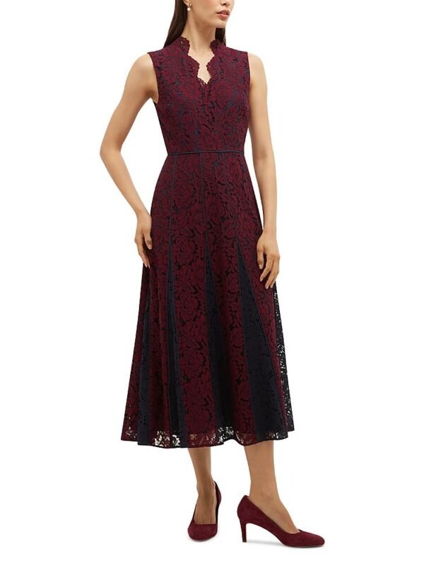 Hobbs London Petites Quin Contrast Pleated Midi Dress