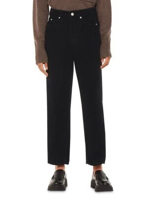 Whistles Petite High Waist Cord Barrel Jeans in Black