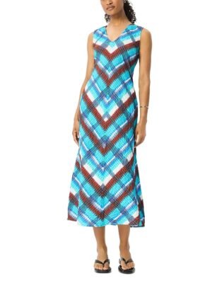 Whistles Petite Checked V Neck Textured Dress