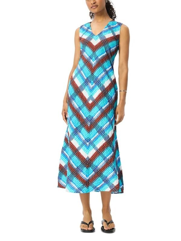 Whistles Petite Checked V Neck Textured Dress