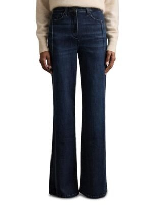 Reiss Petite Wide Leg Mid Rise Jeans in Dark Blue