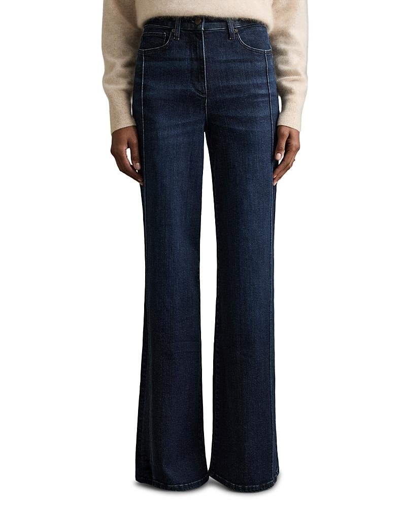 Reiss Petite Wide Leg Mid Rise Jeans in Dark Blue