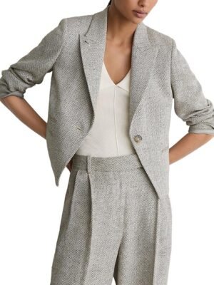 Reiss Petite Ezra Herringbone Cropped Blazer