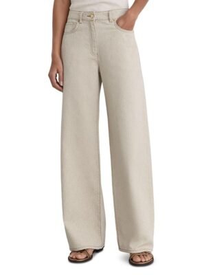 Reiss Petite Febe High Rise Wide Jeans in Cream