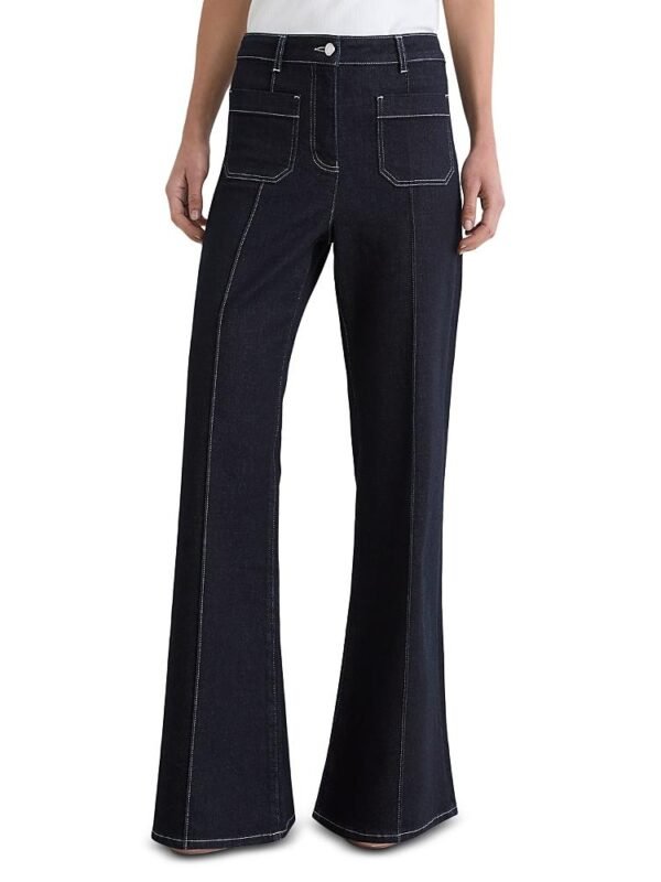 Reiss Petite Patch Pocket High Rise Flare Leg Jeans in Indigo Blue