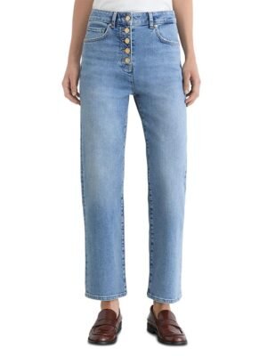 Reiss Petites Lana High Rise Straight Jeans in Light Blue