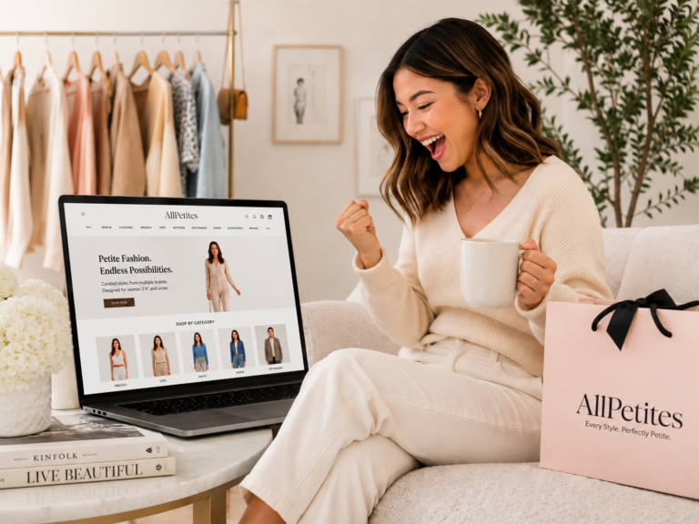 Petite Woman Having Success Shopping at AllPetites website.