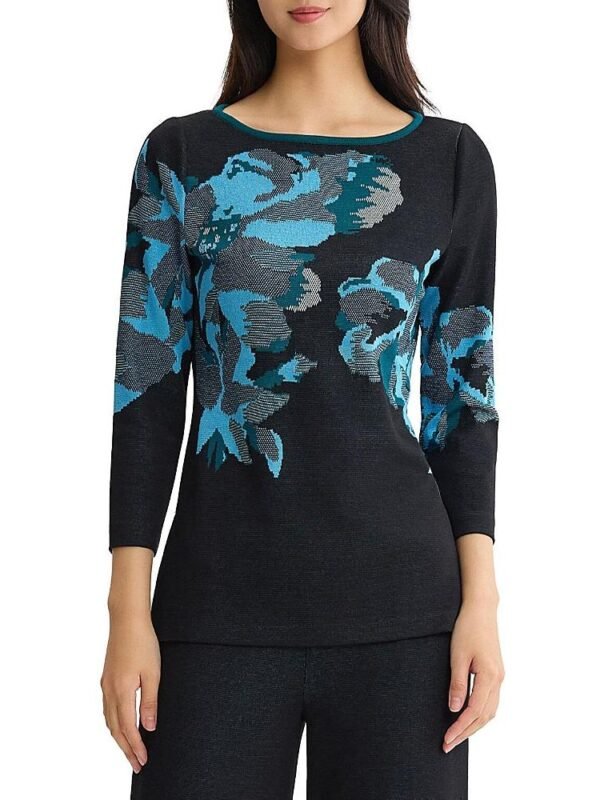 Ming Wang Petite Floral Jacquard Soft Knit Tunic