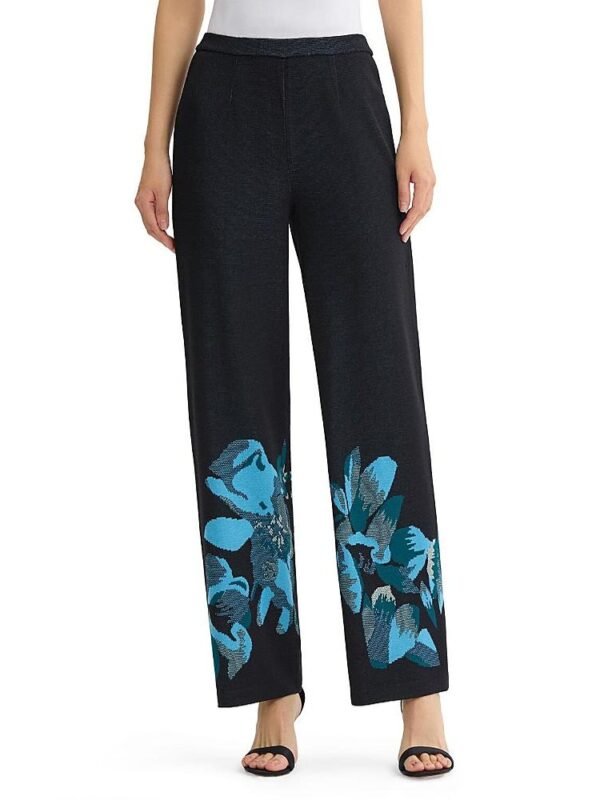 Ming Wang Petite Floral Jacquard Soft Knit Pant