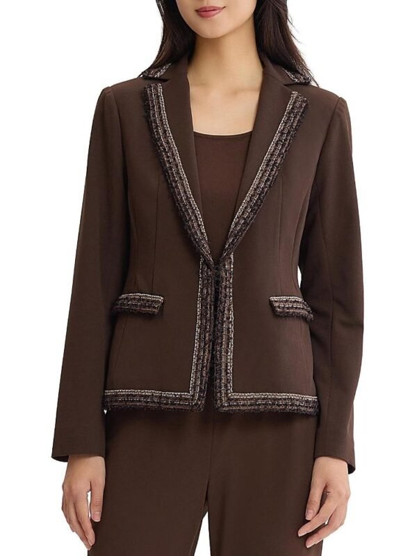Ming Wang Petite Stretch Deco Crepe Knit Trim Jacket