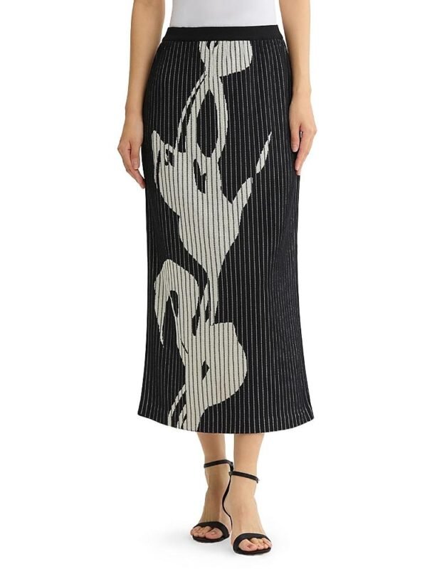 Ming Wang Petite Straight Floral Soft Ribbed Knit Maxi Skirt