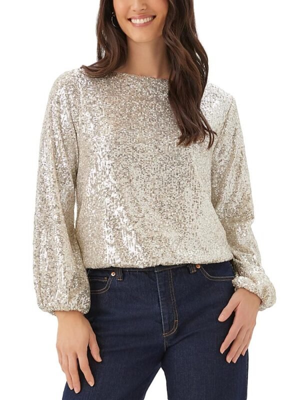 Karen Kane Petite Sequin Boat Neck Blouson Sleeve Top