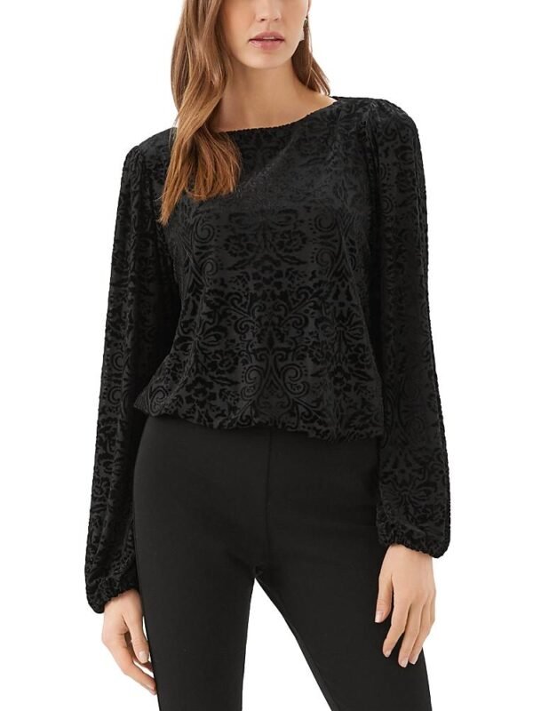 Karen Kane Petite Velvet Burnout Boat Neck Blouson Sleeve Top