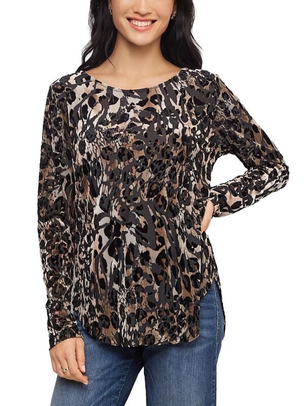 Karen Kane Petite Velvet Burnout Long Sleeve Shirttail Top