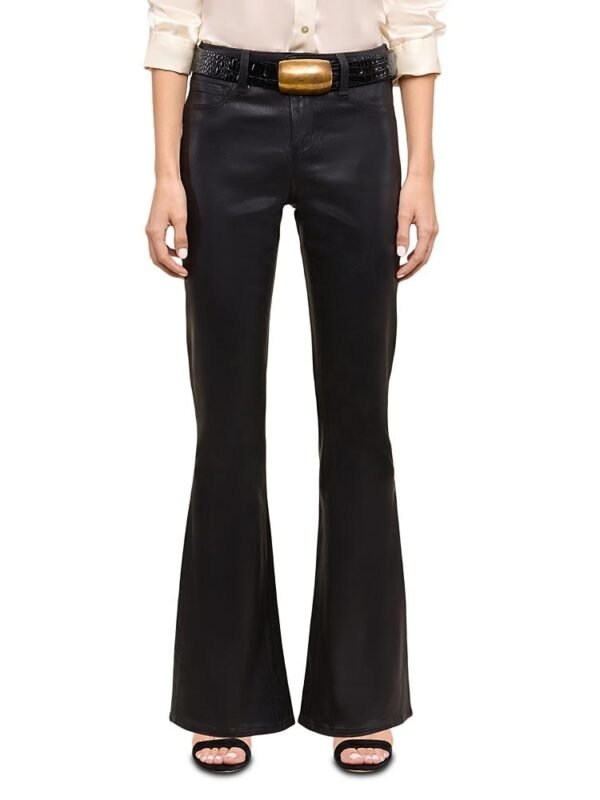 L'Agence Petites Marty Mid Rise Coated Flare Jeans in Noir