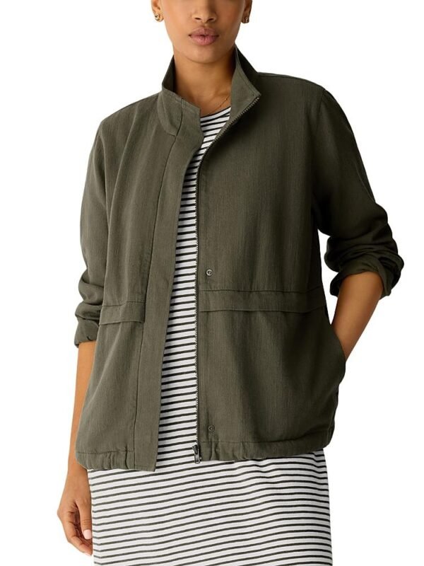 Eileen Fisher Petites Zippered Cotton & Linen Jacket