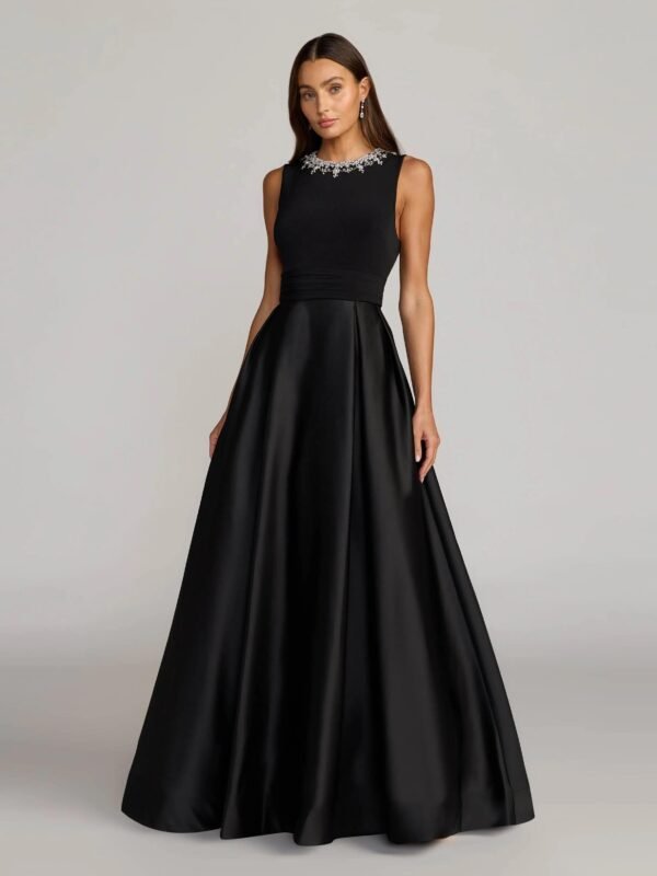 Black Embellished High Neck Sleeveless A Line Gown