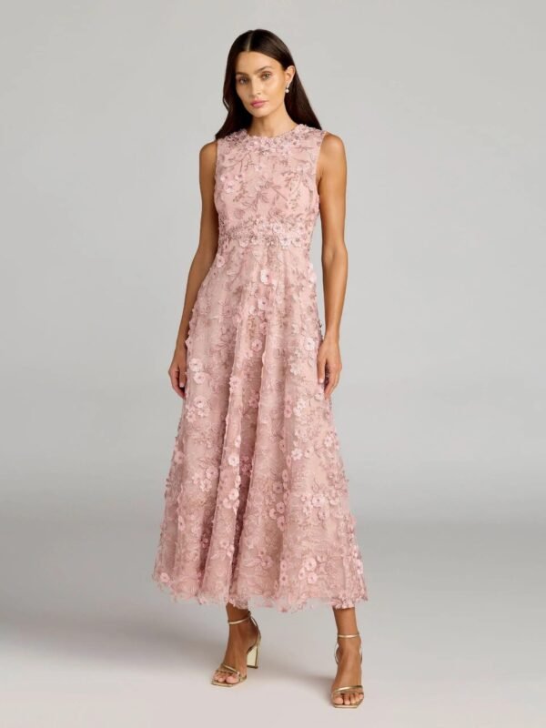 Petite Rose Floral Embroidered High Neck Midi Dress