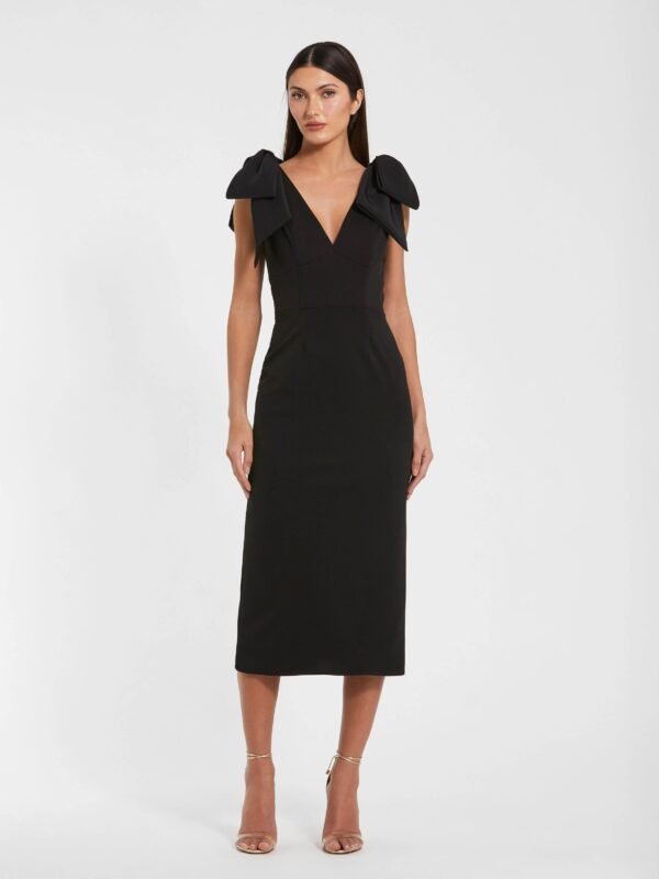 Petite Black Sleeveless Crepe Midi Dress With Bow Straps