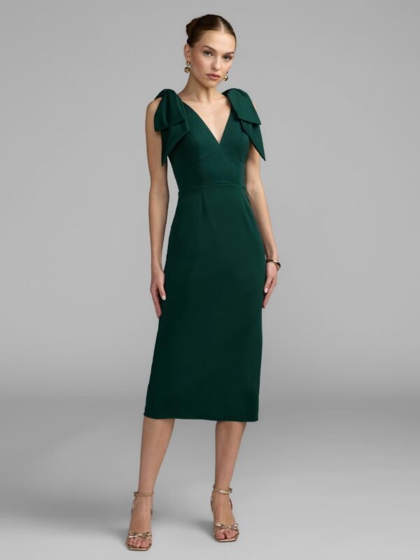 Petite Emerald Green Sleeveless Crepe Midi Dress With Bow Straps